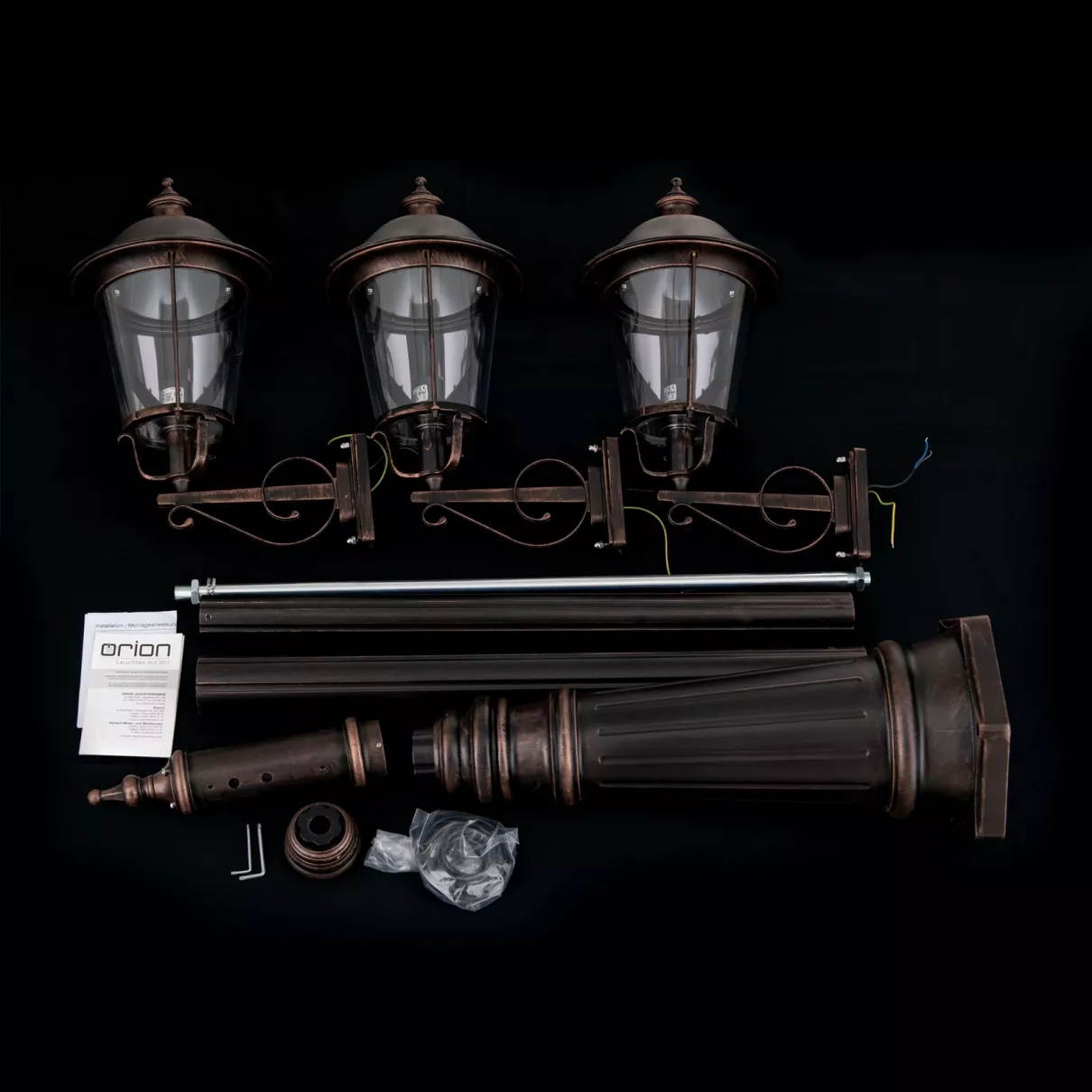 KENZO kültéri állólámpa, kandeláber; m:260cm; 3xE27  -  ORI-AL 11K/360.PF8T3 schw.-kupfer (3xE27)